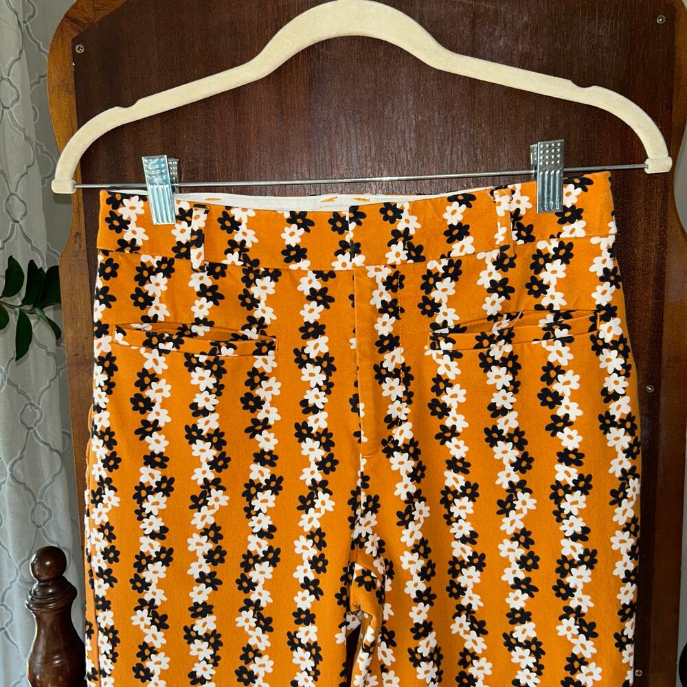 Anthropologie slim straight pants orange black and white floral pattern size 4 - Picture 2 of 10